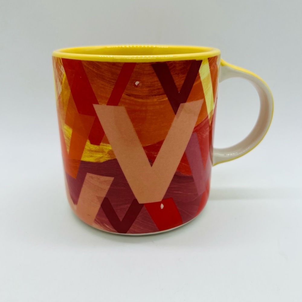 Vibrant Red and Yellow “V” Monogram Mug by Anthropologie